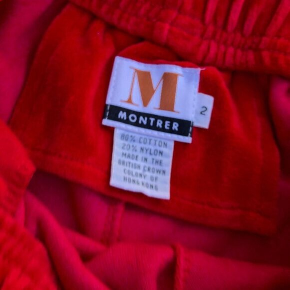 Vintage 90s MONTRER Fleece Sweatpants Women's 2 Red Bottom Pants Elastic​​​​​ - Picture 3 of 4